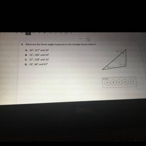 What are the three angle measures in the triangle shown below