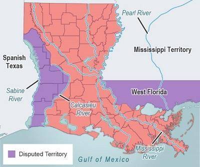 WILL MARK U BRAINLIEST

The map shows disputed territory in Louisiana during the 1810s.
Which