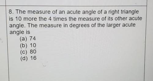 Whats the measure of the larger acute angle?