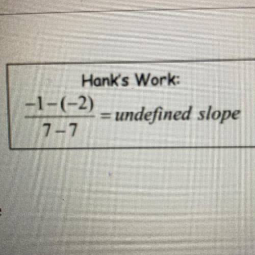 Hank found the slope of the line going through (-2,7) and (-1,7) using the calculation at the right