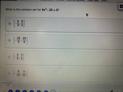 What is the solution set for 9x^2-25=0?