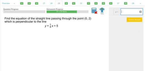 Find the equation of the straight line passing through the point (0,2) which is perpendicular to th