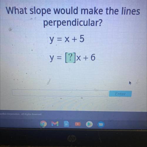 What slope would make the lines
perpendicular?
y = x + 5
y = [?]x + 6