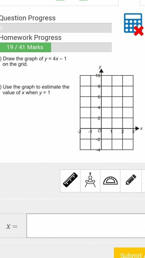 Draw the graph y = 4 x - 1 on the grid