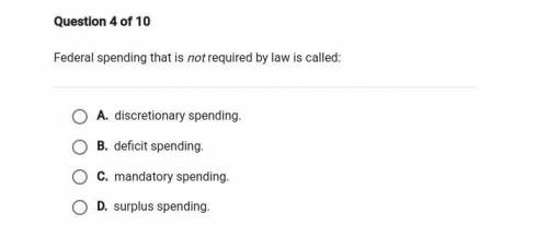 Federal spending that is not required by law is called:

A. Discretionary spending 
B. Deficit spe