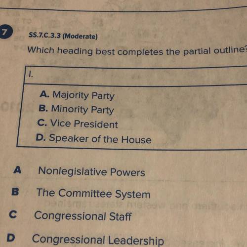 Which heading best completes the partial outline? a) nonlegislative powers b) the committee system