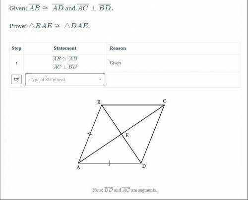 +Given: AB ≅ AD and AB≅ AD AC≅ BD. Prove △BAE≅△DAE.