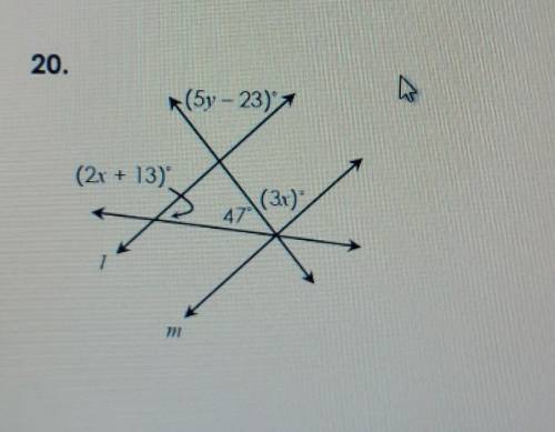 Find the value of x and y (5y-23) (2x+13) (3x) 47