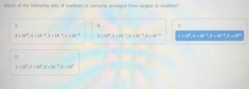 What set of numbers is arranged from largest to smallest? (Mind the blue on one of the answers)