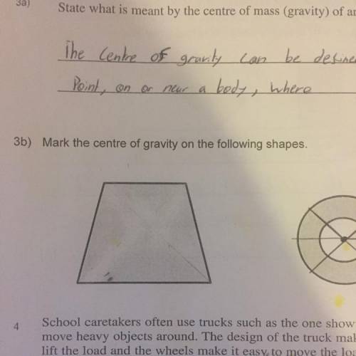 Help me mark the centre of gravity on the trapezium.