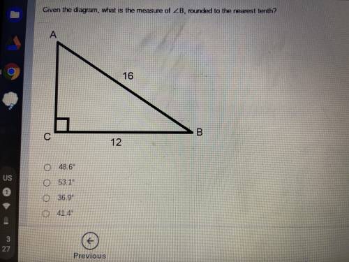 Given the diagram what is the measure of angle B, rounded to the nearest tenth?