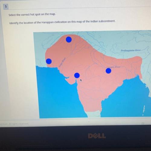 Select the correct hot spot on the map.

Identify the location of the Harappan civilization on thi