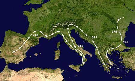 What areas were included in the Visigoth migration that took place from 376 to 476, illustrated her