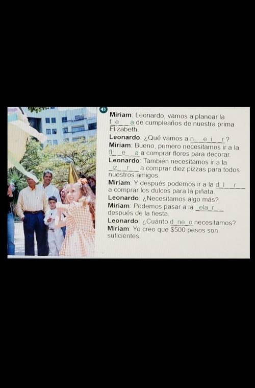Please can someone that's really good with spanish help me. Look at picture and fill in the missing