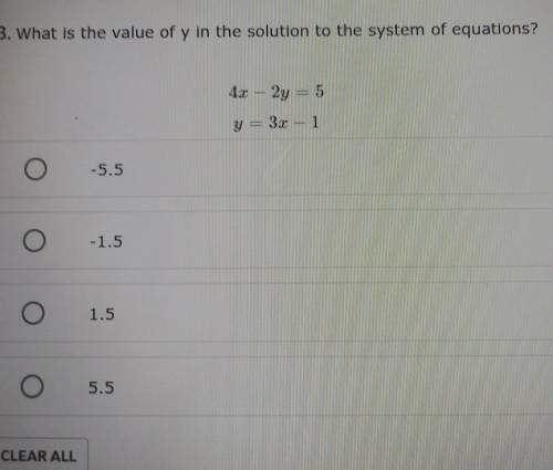 What is the value of y in the solution to the system of equations?4x-2y=5y=3x-1