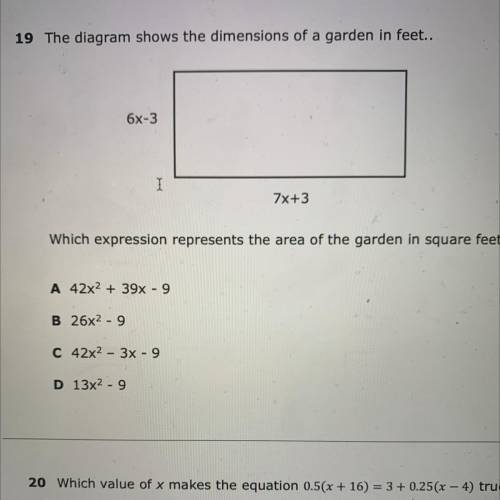 Which expression represents the area of the garden in square feet?
