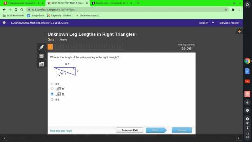 PLEASE HELP

What is the length of the unknown leg in the right triangle?
A right triangle h