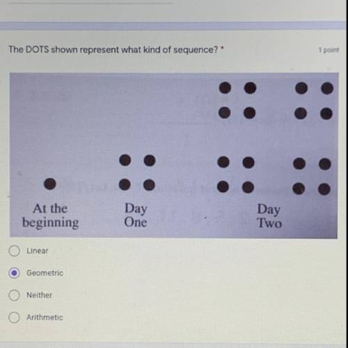 THE DOTS SHOWN REPRESENT WHAT KIND OF SEQUENCE?

D is for difference 
R is for ratio
Arithmetic i