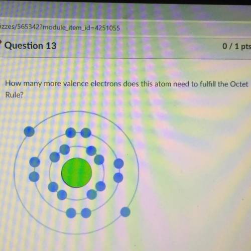 How many more valence electrons does this atom need to fulfill the Octet

Rule? (Urgent need help)