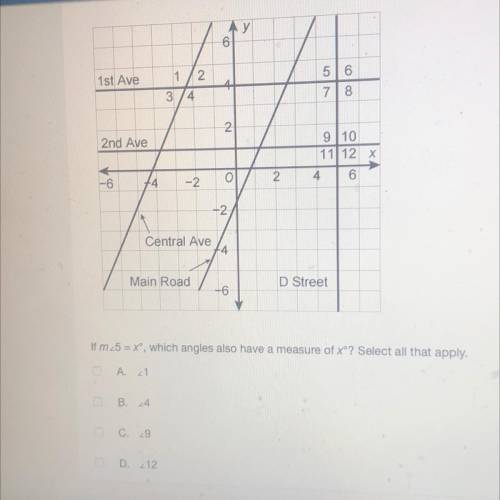 If m<5 =x which angles also have a measure of x select all that apply