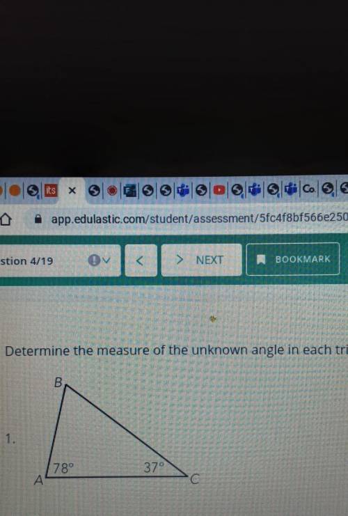 Determine the measure of the unknown angle in each triangle