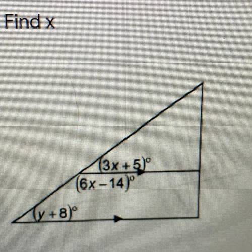 Find x
13x+5)
(6x – 14)°
y + 8)