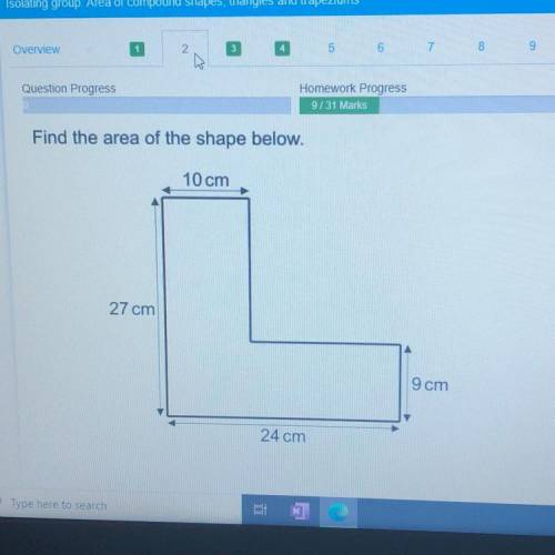 PLEASE HELP ME GUYS
Find the area of the shape below.
10 cm
27 cm
9 cm
24 cm