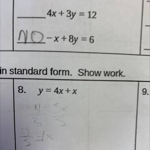 Y = 4x + x Convert to standard form