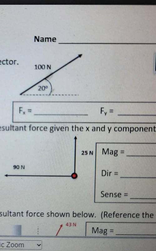 Calculate the x and y components of the given force vector.