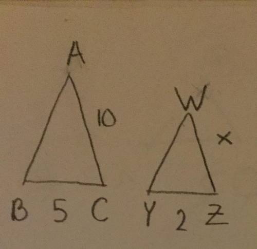 Please Help.

Triangle ABC is similar to triangle WYZ. Find the value of the line segment WZ.