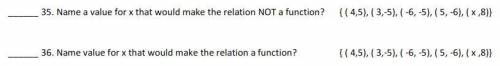 Name the value of x that would make the relation ...