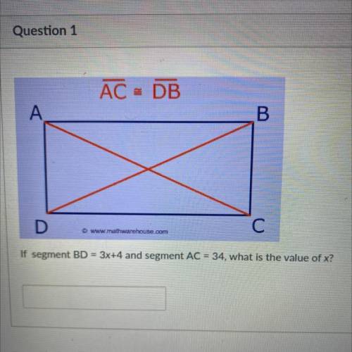 If segment BD = 3x+4 and segment AC = 34, what is the value of x?