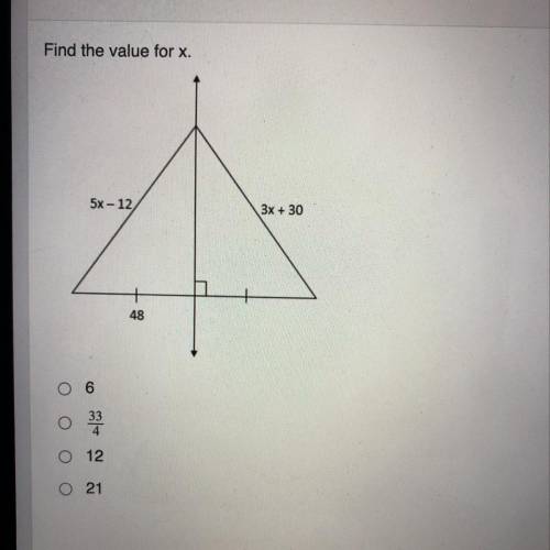 Find the value for x.
6
33
4
12
21