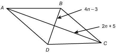What expression in terms of n can be used to represent AD in rhombus ABCD?

A. (2n+5)² + (4n-3)²B.