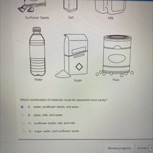 Which combination of materials could be separated most easily? (Look at the picture i attached for