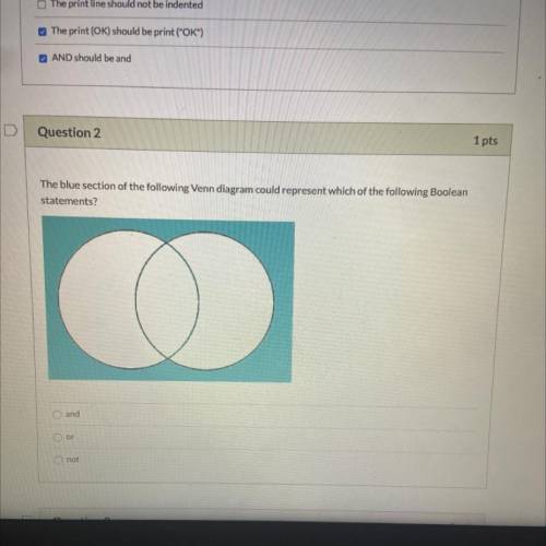 The blue section of the following Venn diagram could represent which of the following Boolean stat