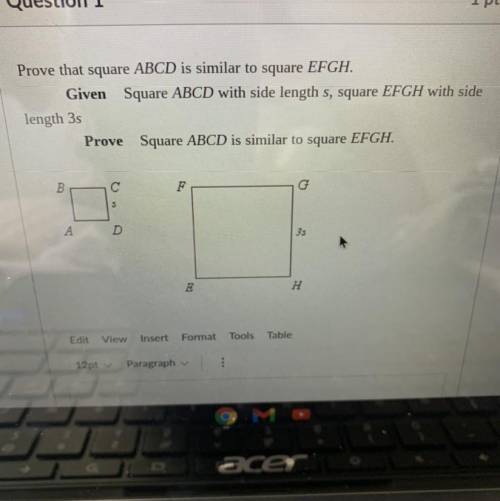 Prove that square ABCD is similar to square EFGH.

Given Square ABCD with side length s, square EF