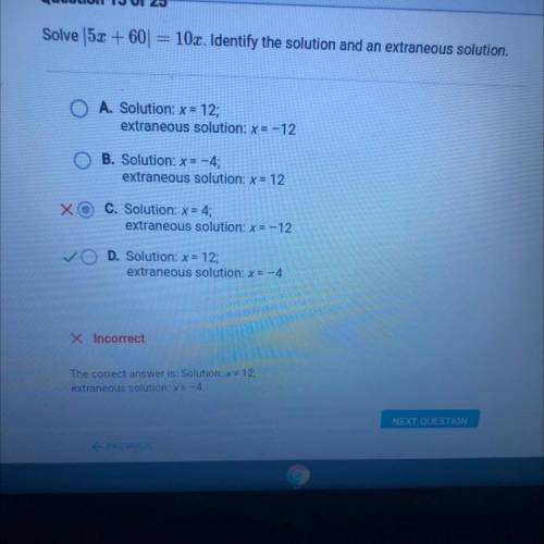 Solve 153 + 60

= 10x. Identify the solution and an extraneous solution.
A. Solution: x = 12;
extr