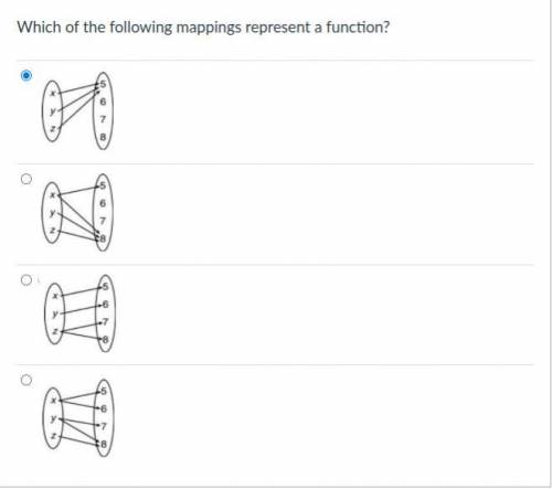 Which of the following mappings represent a function?
Group of answer choices