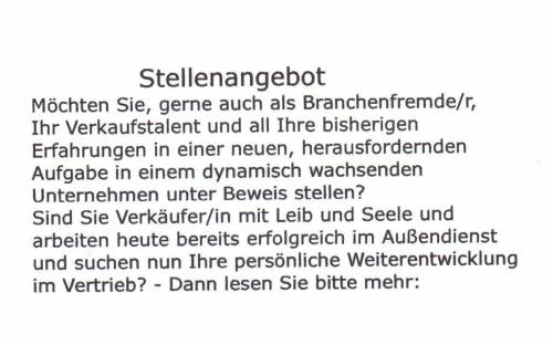 While checking out the classified ads in a local German newspaper, you found the following descript