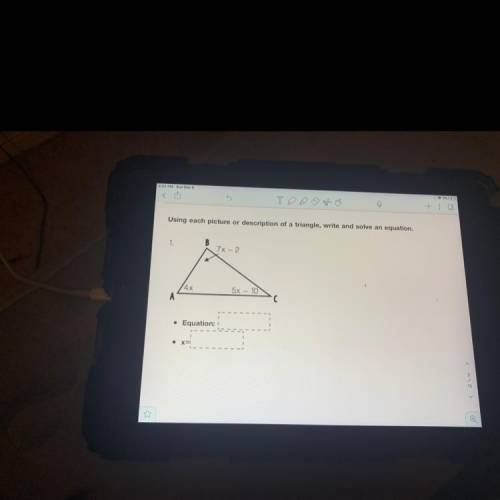 Using each picture or description of a triangle, write and solve an equation.