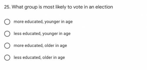 25. What group is most likely to vote in an election