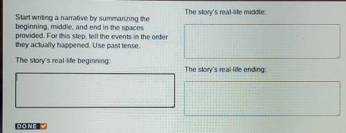 Start writing a narrative by summarizing the beginning, middle, and end in the spaces provided. For