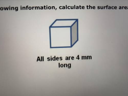Given the the following information: a cube (all sides are 4mm long)

calculate the surface area t