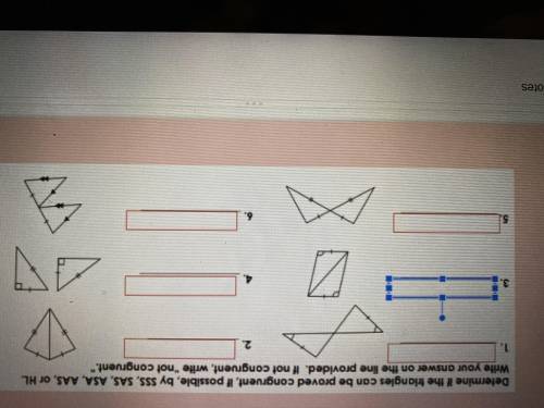 PLEASE HELP ME FAST

Determine the triangles can be proved congruent, , by SAS, ASA, AAS, SSS OR H