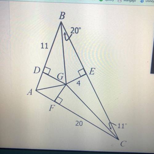 If G is the incenter of triangle ABC, find each measure below