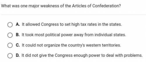Which was one major weakness of the articles of confederation?