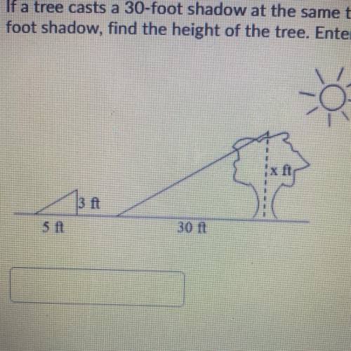 Question 1

If a tree casts a 30-foot shadow at the same time that a 3-foot tall pole casts a 5-
f