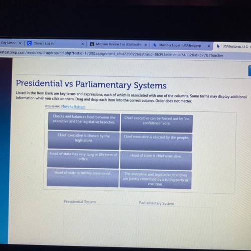 Presidential vs Parliamentary Systems

Listed in the ltem Bank are key terms and expressions, each