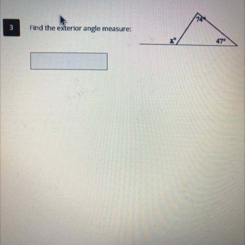 Find the exterior angle measure:
47°
74°
